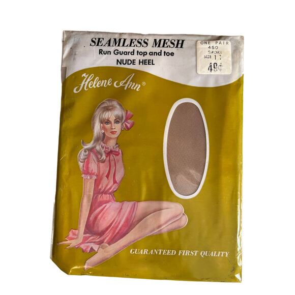Vintage 60s Helene Ann Seamless Nude Stockings Smoke - Picture 1 of 2